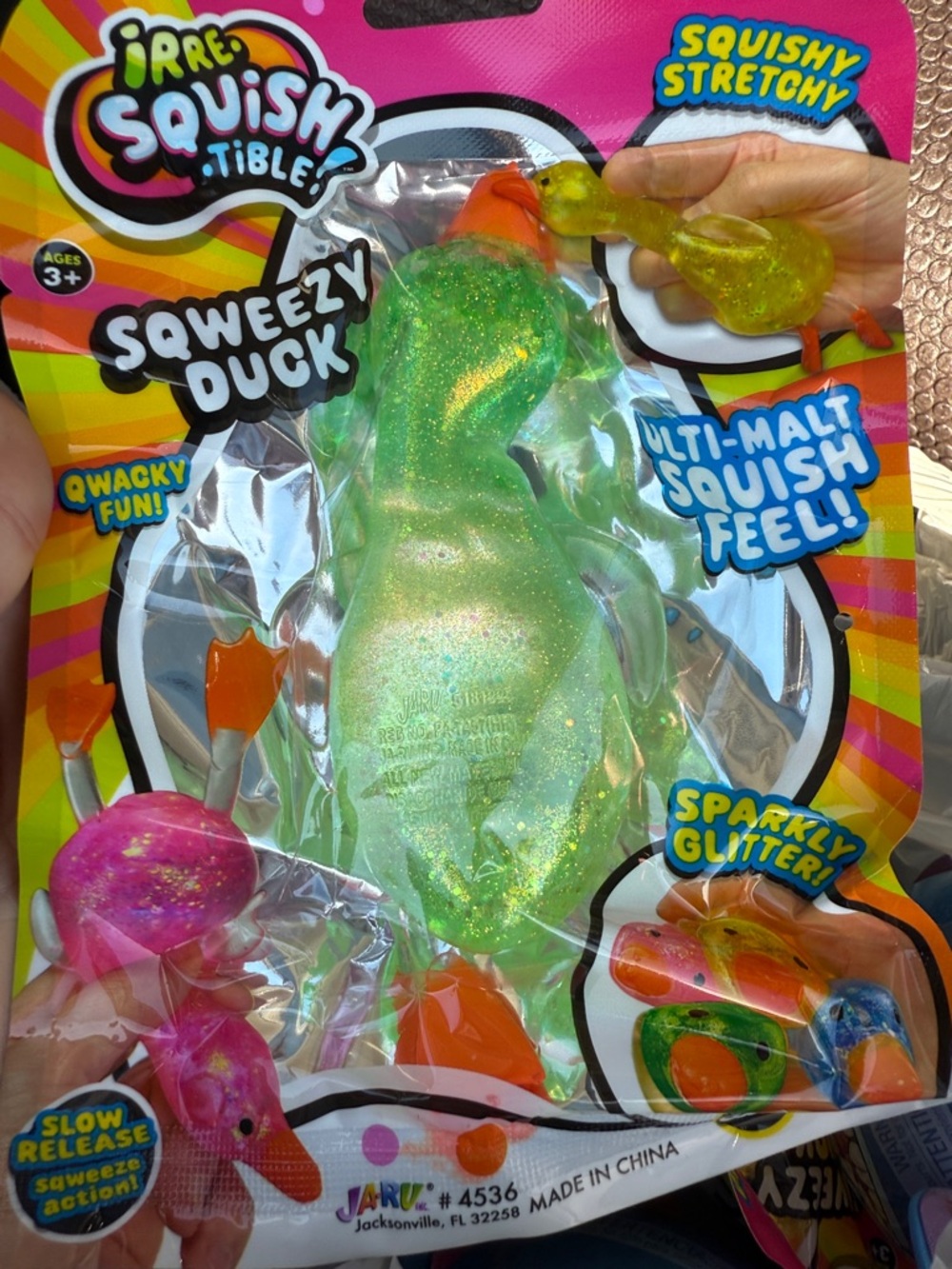 Viral Ja-Ru IRRE Squishtable Squeezy Duck - Green Glitter